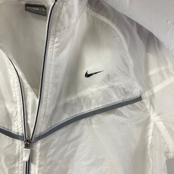 Nike Paper Thin Rain Running Jacket White Semi Sheer Full Zip Medium - Picture 3 of 9